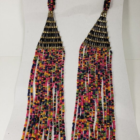 42" Gold tone Layered Colorful Beaded Statement Long Neckace & Matching Earrings - Picture 11 of 15